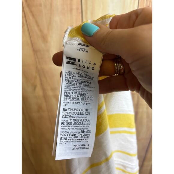 Billabong Flowy Yellow and White Striped Onesie Swimsuit Coverup Size S - Picture 7 of 7